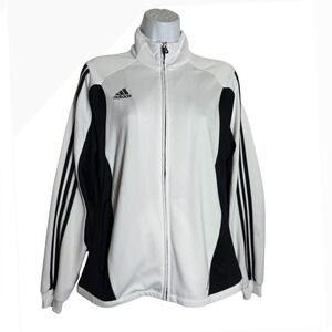 Adidas Track Jacket Size‎ Medium Women's White Black Stripe Athletic Warm Up